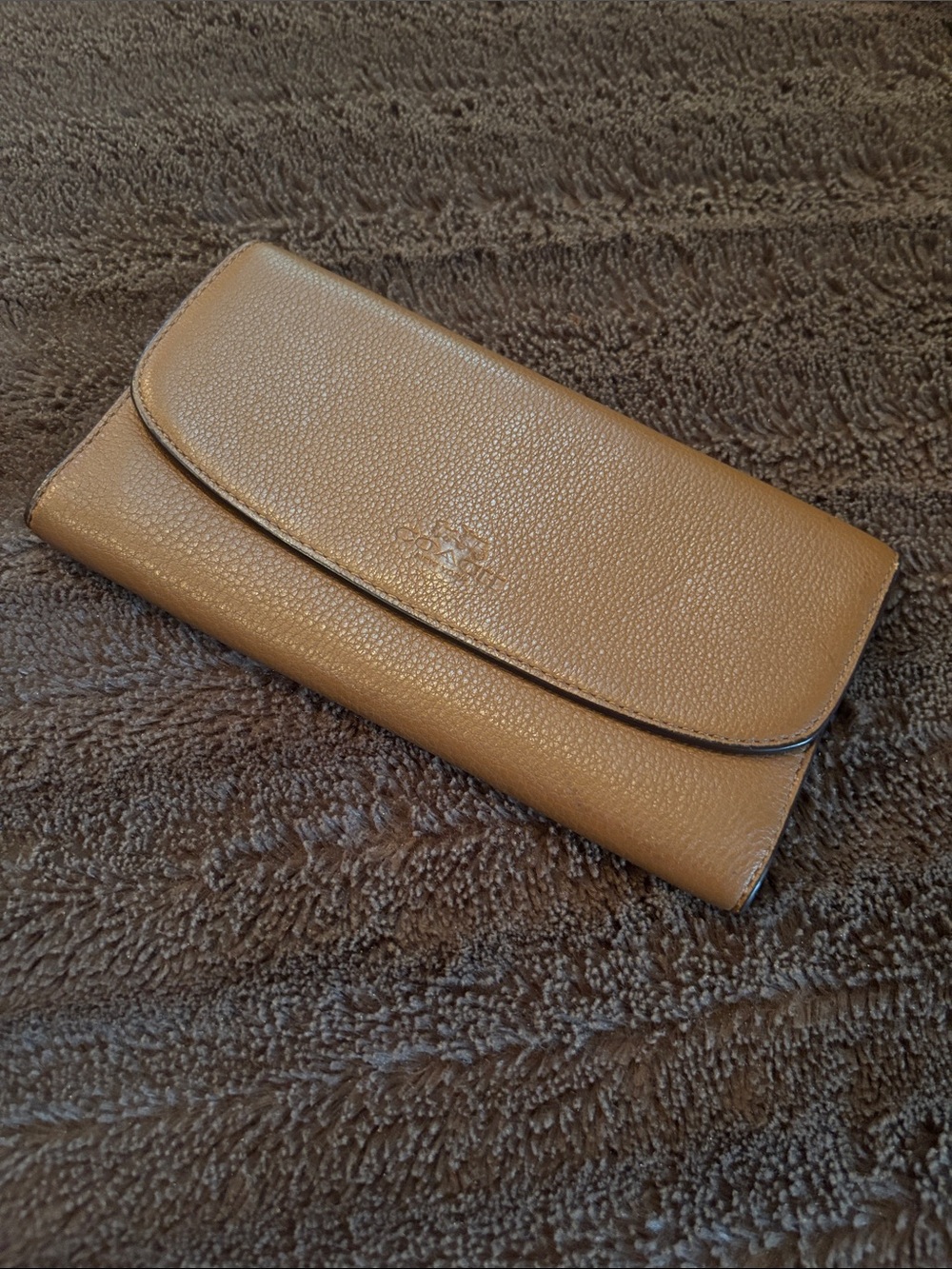 Coach Brown Pebbled Leather Continental Wallet